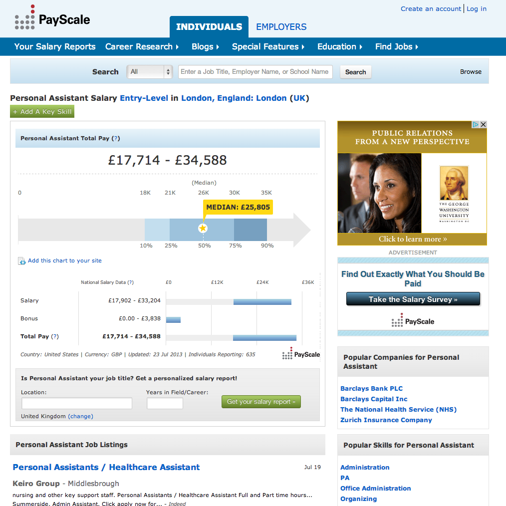 Entry-level Personal Assistant in London Salary Screenshot Entry-level Personal Assistant in London Salary Screenshot