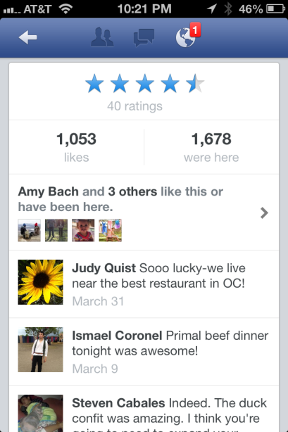 Facebook mobile Pages now include a star rating Facebook mobile Pages now include a star rating