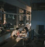 woman working alone in office