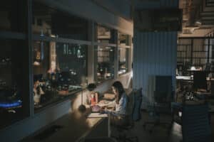 woman working alone in office