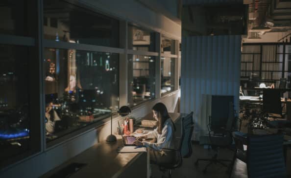 woman working alone in office